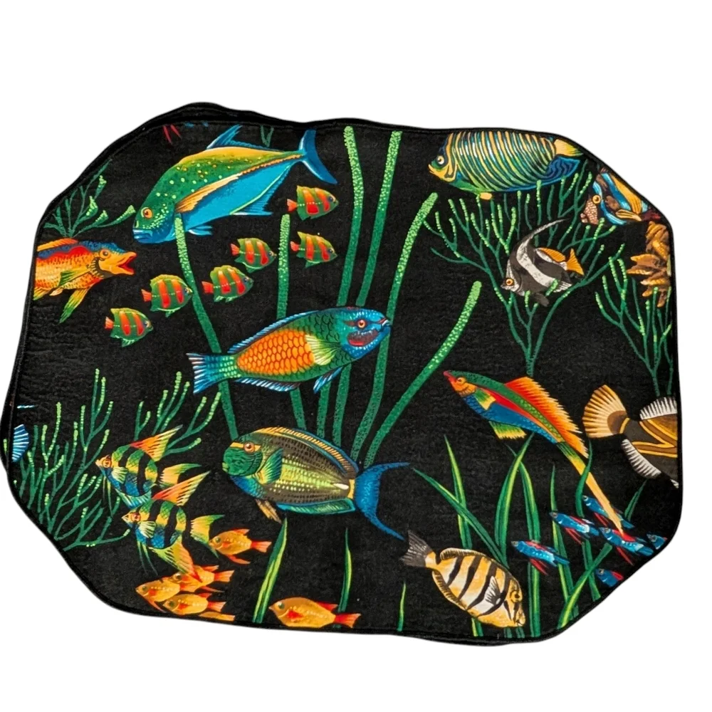 Vintage 90s Black Neon Fish‎ Print Set Of Placemats